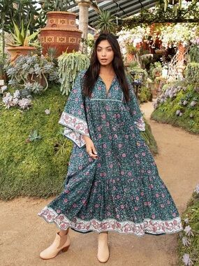 The Fox and The Mermaid Chahna Midi Dress - Block Printed Cotton Kaftan Dress